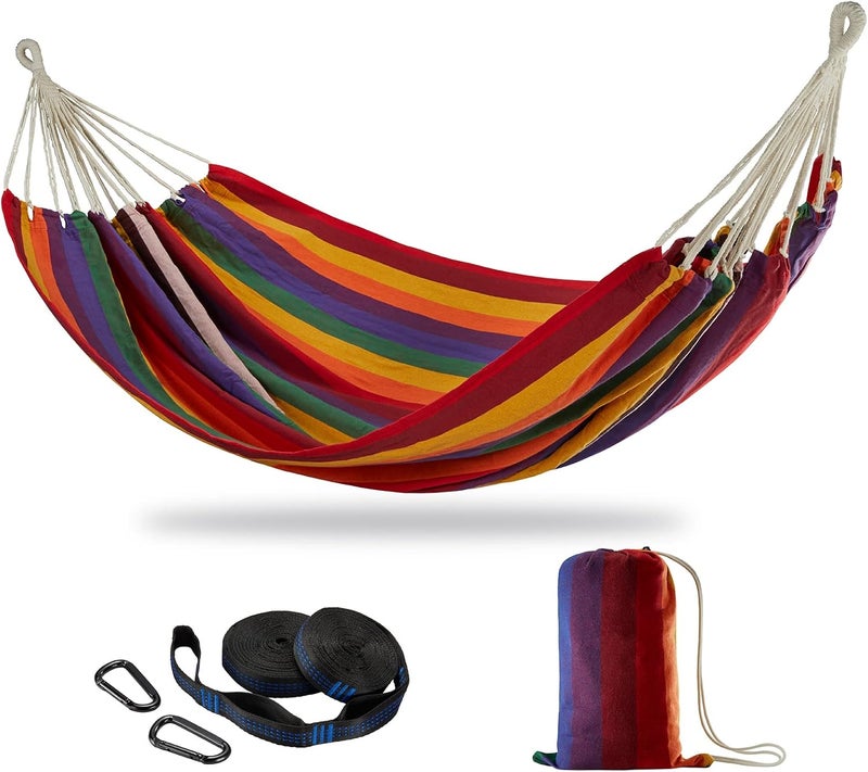 CHULIM Brazilian Double Hammock with Tree Straps,Extra Large 240x160cm,2 Persons Hammock for Backyard Patio Outdoor and Indoor,450lbs Weight Capacity,Soft Woven Cotton Fabric - Image 1
